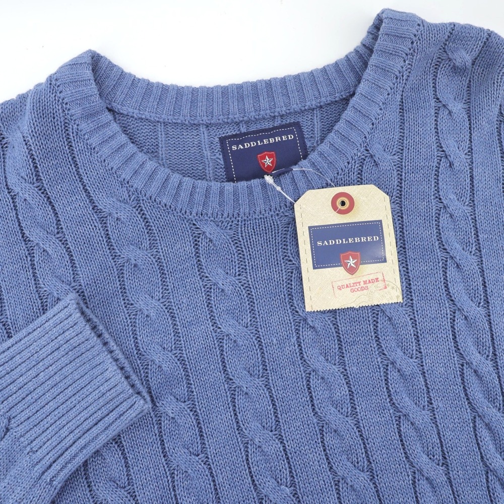 NEW‎ Saddlebred Cable Knit Sweater Mens Denim Heather Pullover Size Large